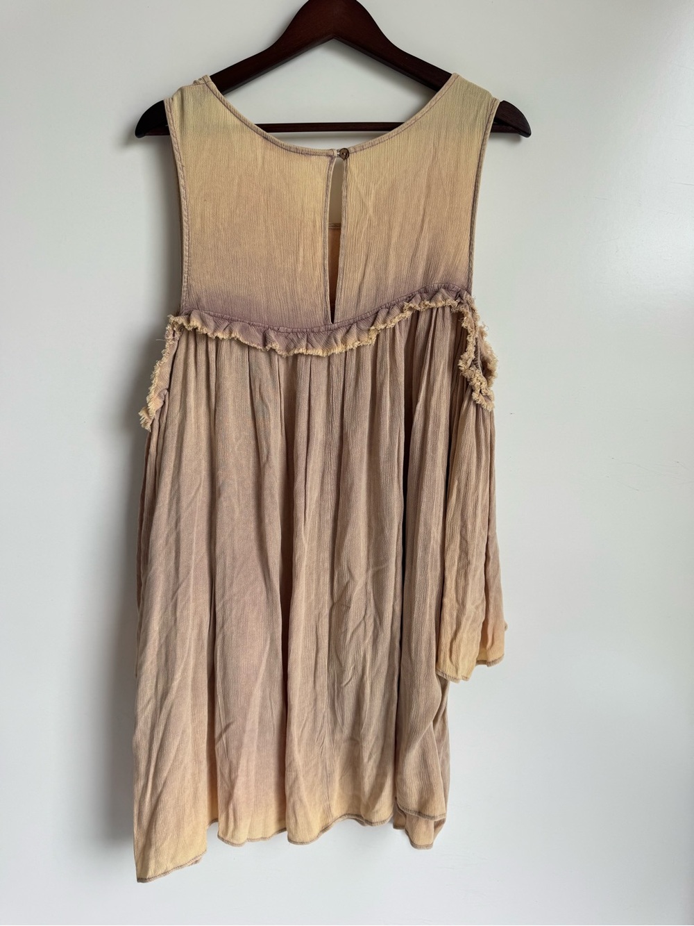 Oli & Hali Boho Peasant Top Womens Large Beige Purple Cold Shoulder Ruffle Gauze - Picture 6 of 8